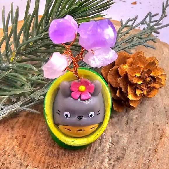 Adorable Forest Spirit Totoro In Bamboo Amethyst Tree Decor Figure - Picture 4 of 11